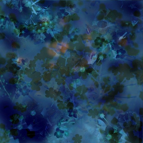 Dark Flowers and Leaves Cyanotype