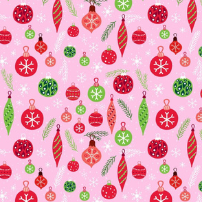 Red And Green Christmas Ornaments Pink