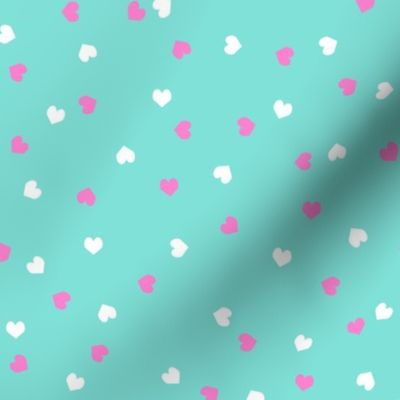 valentines confetti hearts fabric - valentines day fabric, hearts fabric, sweet girls fabric, cute girls fabric - candy mint and pink