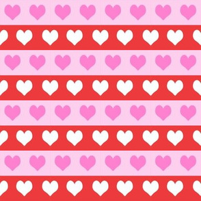 1" valentines heart stripes fabric, heart fabric, stripes fabric, valentines fabric, love fabric, hearts fabrics -  cherry red and pink