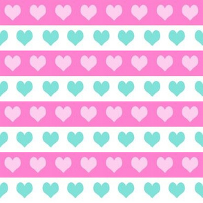 1" valentines heart stripes fabric, heart fabric, stripes fabric, valentines fabric, love fabric, hearts fabrics -  candy mint and bubblegum