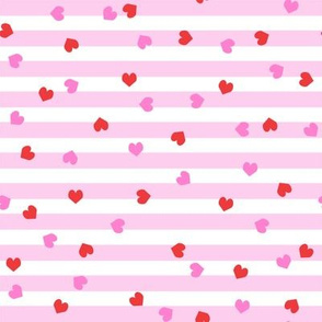 valentines heart stripes, heart fabric, valentines day fabric, valentines fabric, sweet girls fabric, -  pink and red hearts