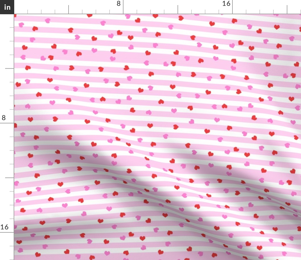 valentines heart stripes, heart fabric, valentines day fabric, valentines fabric, sweet girls fabric, -  pink and red hearts