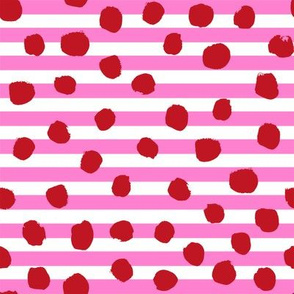 valentines dot stripe - dots, dot, stripe, stripes, valentines day fabric, - bubblegum and cherry