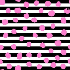 valentines dot stripe - dots, dot, stripe, stripes, valentines day fabric, - black and bubblegum