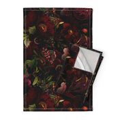 Vintage Summer Romanticism: Maximalism Moody Florals - Antiqued burgundy Roses and Nostalgic Gothic Mystic Night 2- Antique Botany Wallpaper and Victorian Goth Mystic inspired black for powder room 