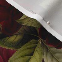 Vintage Summer Night Romanticism: Maximalism Moody Burgundy Florals - Antiqued Roses and Nostalgic - Gothic Mystic Night-  Antique Botany Wallpaper and Victorian Goth Mystic inspired - burgundy background