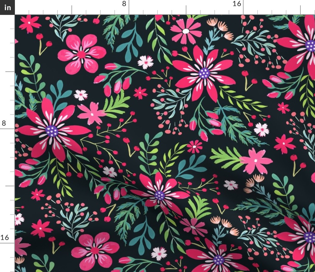 Hand painted Christmas Floral Red and Pink