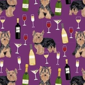 yorkshire terrier wine fabric, yorkie fabric, yorkie dog fabric, wine fabric, dogs fabric, dog breeds fabric - purple