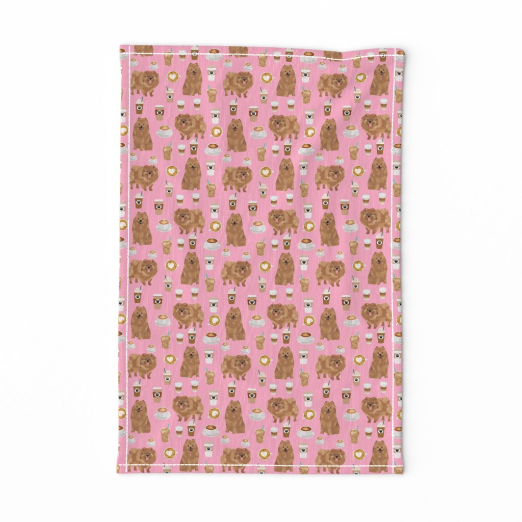 pomeranian dog fabric -  pom dog fabric, coffee fabric, coffees fabric, latte fabric, cute coffee drinker fabric, coffee lover fabric, dogs and coffee - pink
