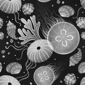 Ocean life - black and white