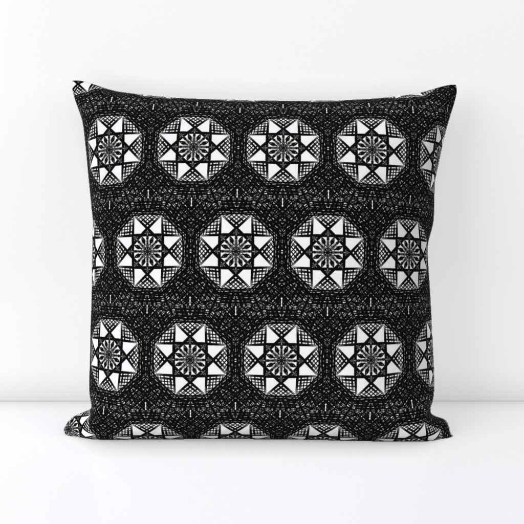 Fishnet Patchwork Stars in Black and White- Medium Scale