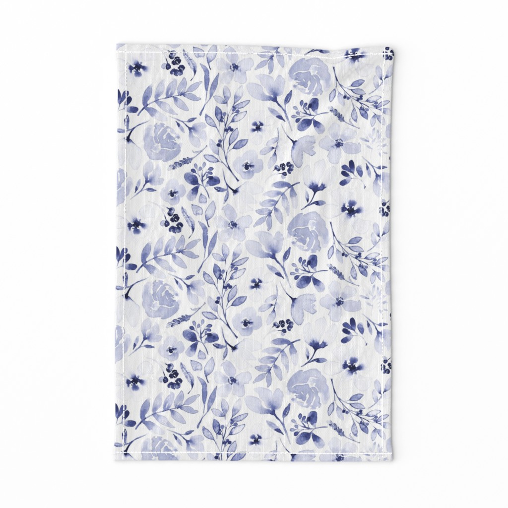 Washed out indigo floral print - Indigo and white blue and white floral Indigo flowers