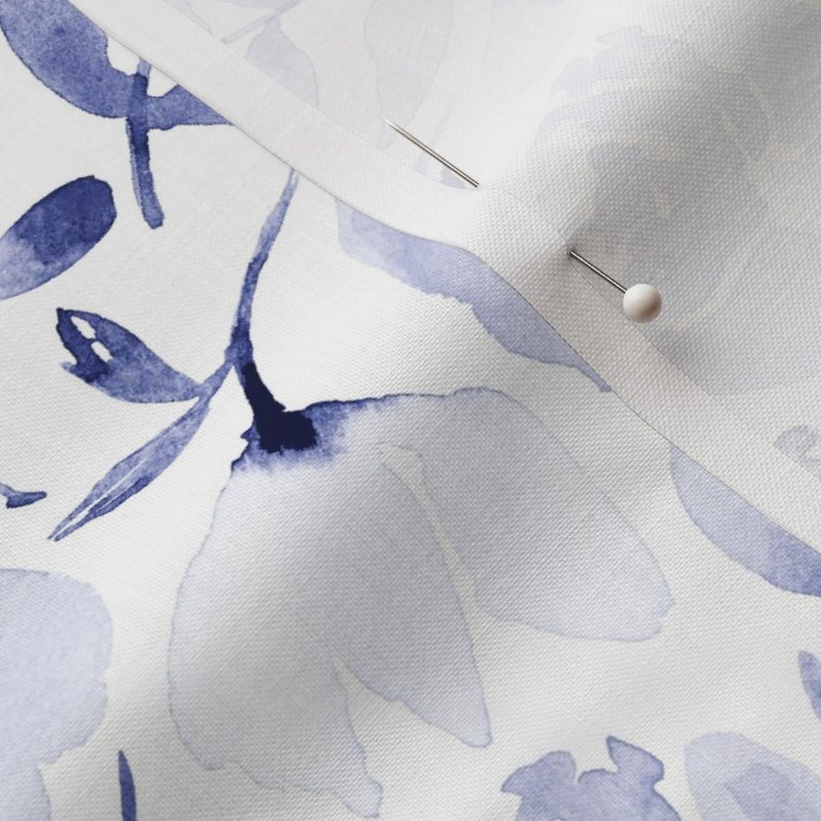 Washed out indigo floral print - Indigo and white blue and white floral Indigo flowers