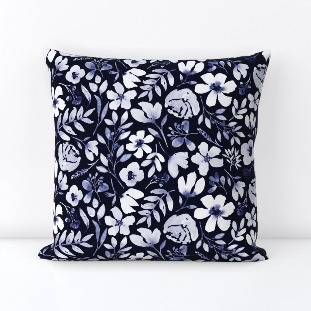 Watercolor floral indigo flowers womens apparel baby bedding nursery homewares