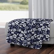 Watercolor floral indigo flowers womens apparel baby bedding nursery homewares