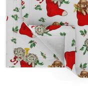 Vintage Christmas Kittens and Puppies in Christmas Stockings
