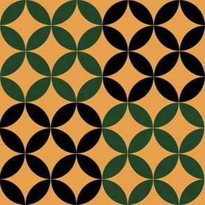 Diamond Circles in Black Green and Beige