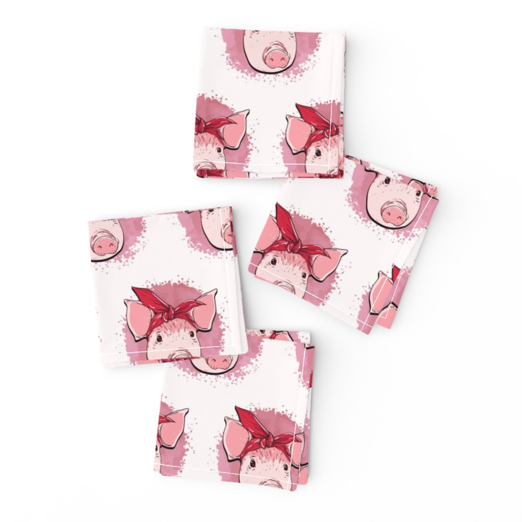 Pink Pig Wearing Bandana