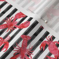 lobsters and crabs on  black stripes