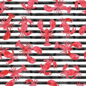 lobsters and crabs on  black stripes