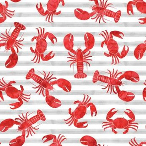 lobsters and crabs on grey stripes