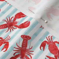 lobsters and crabs on blue stripes