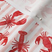 lobsters and crabs on pink stripes