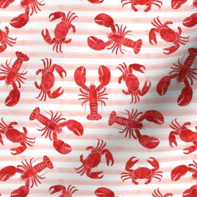 lobsters and crabs on pink stripes