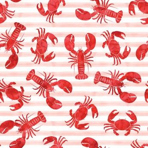 lobsters and crabs on pink stripes
