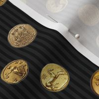 Anchient Gold Coins on Black Pinstripes