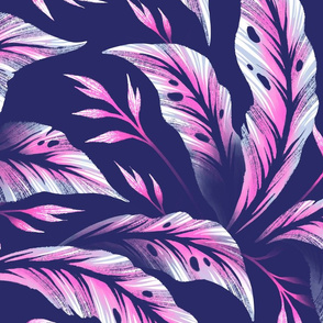 Jungle Leaves Coordinate - Pink / Purple - LARGE