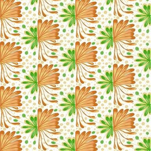 Autumnal Leafy Fans with Spots and Dots on White - Extra Small Scale