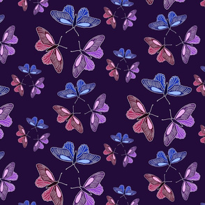 Butterfly trios on purple
