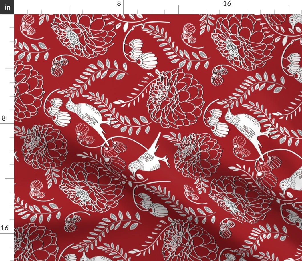 Chinoiserie Red Floral Railroaded