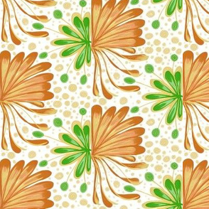 Autumnal Leafy Fans with Dots and Spots on White - Medium