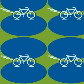 biking on cars in blue and green