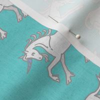 Unicorns on Turquoise Linen Texture