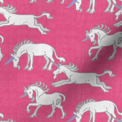 Unicorns on Hot Pink Linen Texture