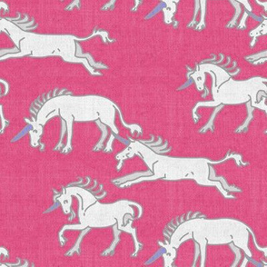 Unicorns on Hot Pink Linen Texture