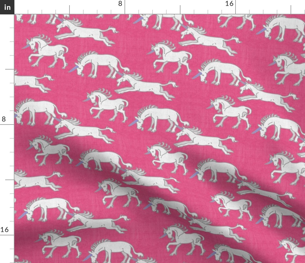 Unicorns on Hot Pink Linen Texture