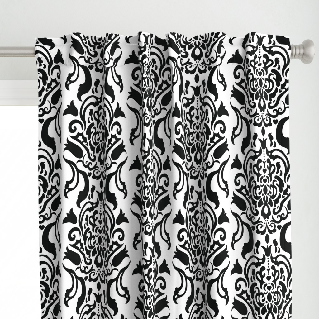 Large Scale Black & White Damask