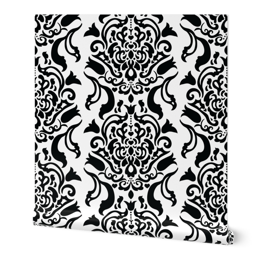 Large Scale Black & White Damask