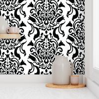 Large Scale Black & White Damask