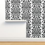 Large Scale Black & White Damask