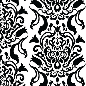 Large Scale Black & White Damask