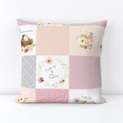 Cute Quilt Panel - Woodland Animals Baby Girl Blanket, Bear Fox Squirrel - Pastel Pink Blush + Gray - MIA Pattern D1