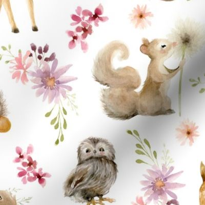 18" Forest Friends – Flowers, 18" repeat on fabric