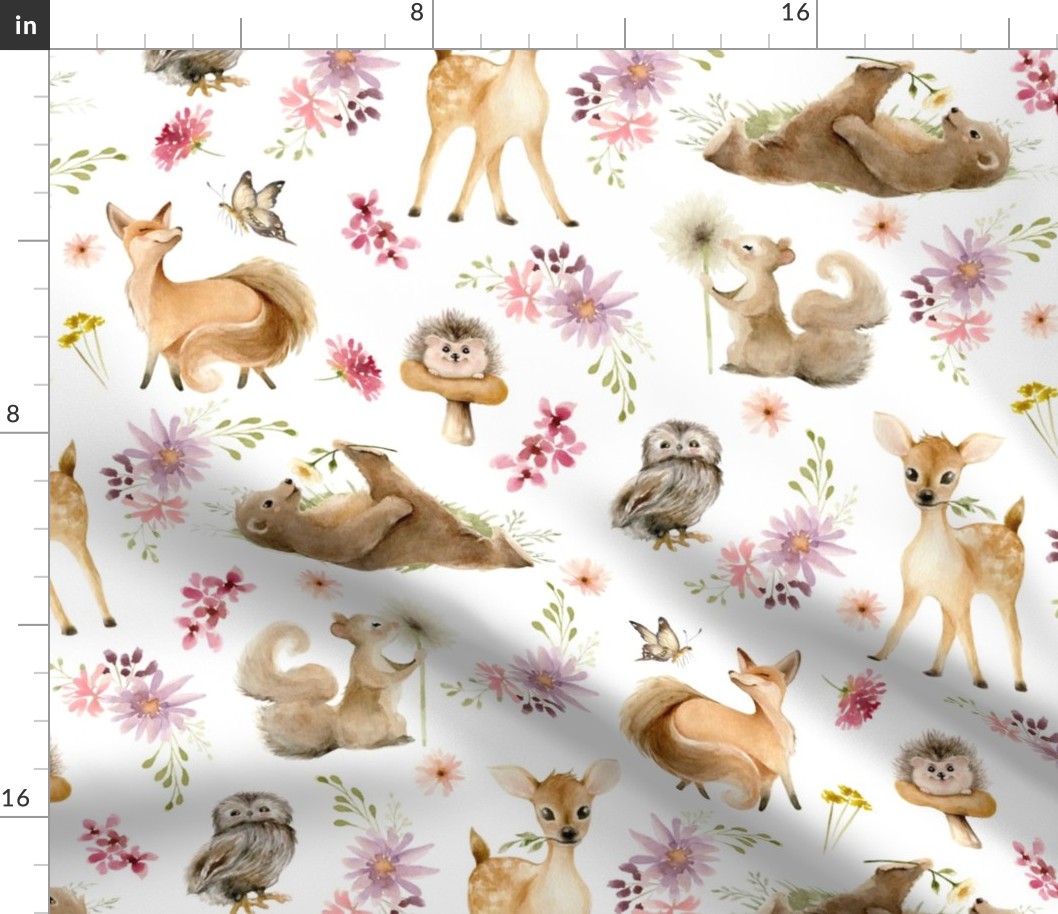 18" Forest Friends – Flowers, 18" repeat on fabric
