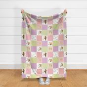 Daddy's Girl Quilt Blanket Panel ROTATED - Cheater Quilt - Bear Squirrel Fox Flowers - Pink Lilac Lime Blush, AVA Pattern E1